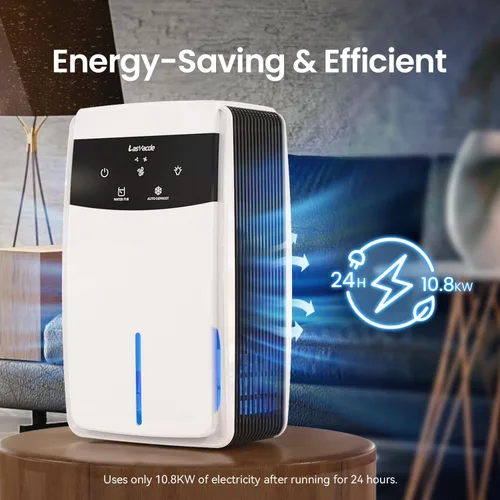 Vista 4 de Deshumidificador para baño con manguera de drenaje, deshumidificadores de 95 onzas para el hogar, dormitorio, sótano y caravana, apagado automático