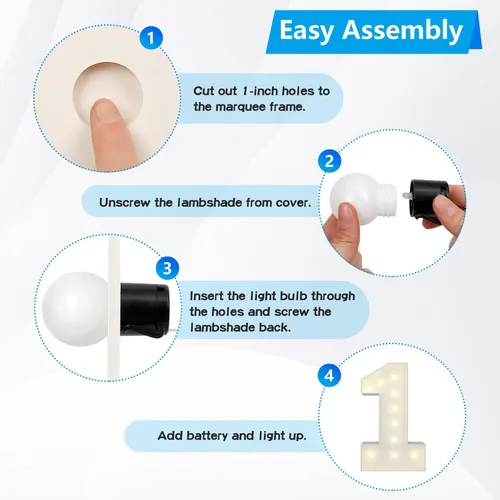 Vista 4 de JoyBox Design 12 bombillas LED – Cadena de iluminación G40 funciona con pilas para números de letras de marquesina – interiores y exteriores