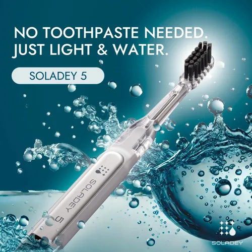 Vista 2 de Soladey Cepillo de dientes iónico, negro, paneles solares grandes y semiconductor TiO2, puedes cepillar sin pasta de dientes
