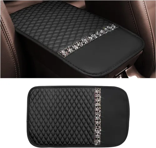 Vista 12 de Funda de cuero brillante para consola central de automóvil, protector de consola central de automóvil con diamantes de imitación de cristal
