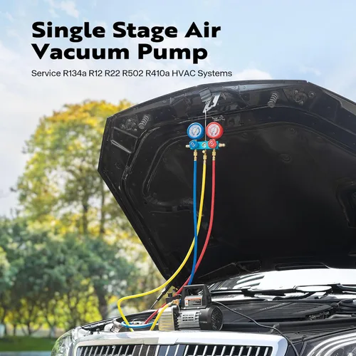 Vista 2 de VIVOHOME - Bomba de vacío de paletas rotativas de 1/4 HP y 3.5CFM a 110 V y kit de manómetro de aire acondicionado con termómetro para R134a R12 R22