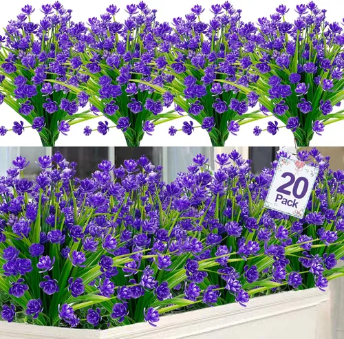 Vista 13 de Turnmeon - 20 Ramos de flores artificiales para decoración de exteriores, primavera o verano, hogar o jardín, resistentes a los rayos ultravioleta