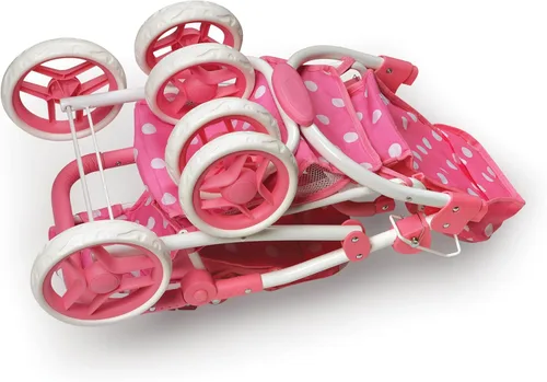 Vista 10 de Badger Basket Cochecito de muñeca doble reversible con lunares para muñecas de 16 pulgadas - rosa/lunares con asientos extraíbles