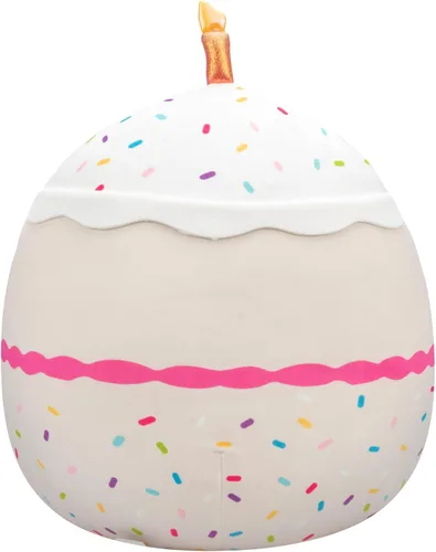 Vista 3 de Squishmallows Pastel de cumpleaños original de vainilla Lyla de 14 pulgadas con bordado de chispas de arco iris, peluche grande oficial de Jazwares