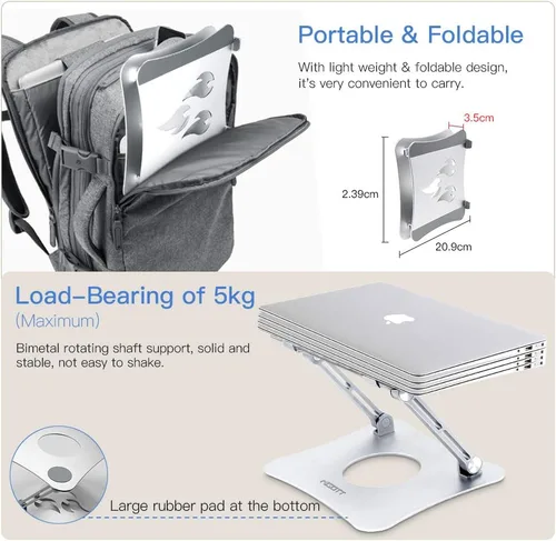 Vista 5 de Elevador ergonómico ajustable para laptop, soporte para computadora portátil compatible con portátiles y tabletas de 10 a 15.6 pulgadas