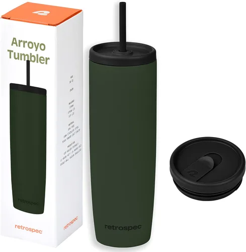 Vista 21 de Retrospec Arroyo - Vaso térmico de acero inoxidable con tapa y pajita, reutilizable, aislado y reutilizable, taza de viaje para café helado, vasos