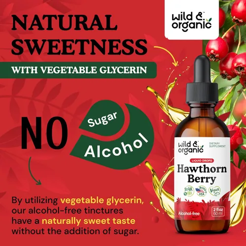 Vista 6 de Wild & Organic Gotas de extracto de bayas de espino de 600 mg Suplemento líquido de espino para apoyo general Tintura de hierbas veganas, sin
