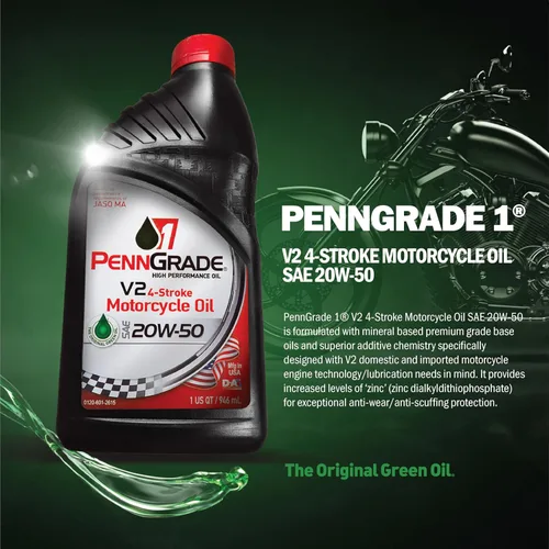 Vista 2 de PENN GRADE 1, 71576, V2 Aceite para motocicleta de 4 tiempos SAE 20W-50, 1 cuarto de galón