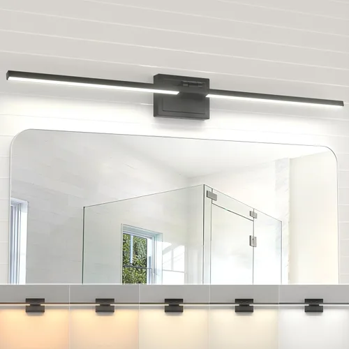 Vista 13 de NIORSUN Lámpara de baño moderna de 15.7 pulgadas, 20 W, 5CCT, regulable, luces LED negras sobre el espejo, luces de tocador para baño, espejo