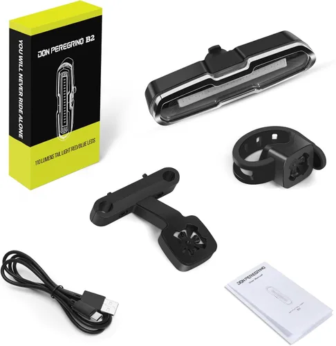 Vista 6 de Bike Tail Light Powerful 110 Lumens - Rear Bike Light 5 Modes Red/Blue, Waterproof IP64, Rechargeable USB-C, Quick Release Brackets for Saddle &