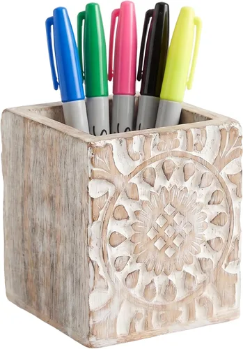 Vista 11 de Mela Artisans Serena - Organizador de escritorio de madera blanqueada de 13 x 8.5 pulgadas, soporte de correo de madera de mango con 5