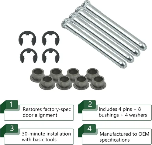 Vista 6 de Kit de 2 pobres de bisagra de puerta cromada y kits de bujes compatibles con Chevy S10 GMC Blazer GMC S15 Pickup Sonoma Jimmy Oldsmobile Bravada