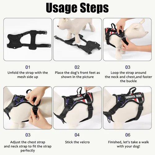 Vista 55 de Demigreat Arnés de perro de servicio, arnés reflectante para perro con 5 parches, arnés Oxford suave ajustable para mascotas, malla de capa