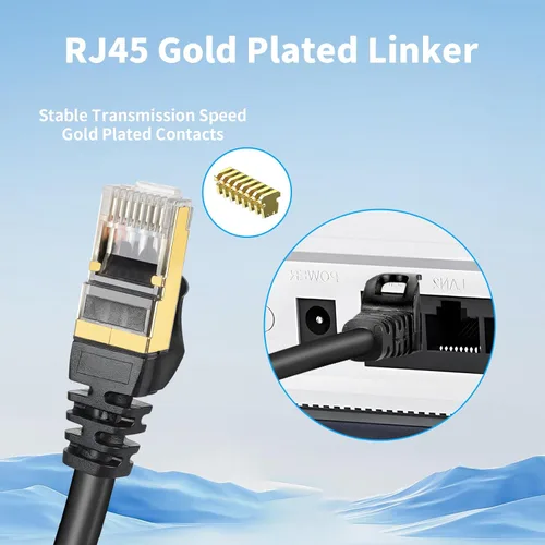 Vista 6 de Cable Ethernet Cat 8 compatible con Cat7, 10 pies 40Gbps 2000Mhz S/FTP blindado, cable LAN resistente con conector RJ45 chapado en oro