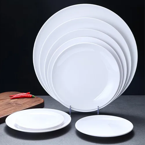 Vista 3 de Platos llanos de melamina, platos reutilizables para exteriores e interiores, aptos para lavavajillas, juego de 2 (10 pulgadas)