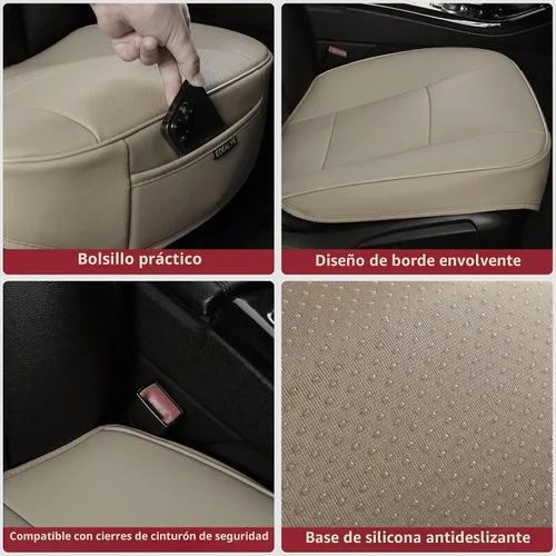 Vista 7 de Funda protectora de lujo para asiento de coche en cuero sintético - Funda para asiento delantero - Funda para base de asiento individual Beige