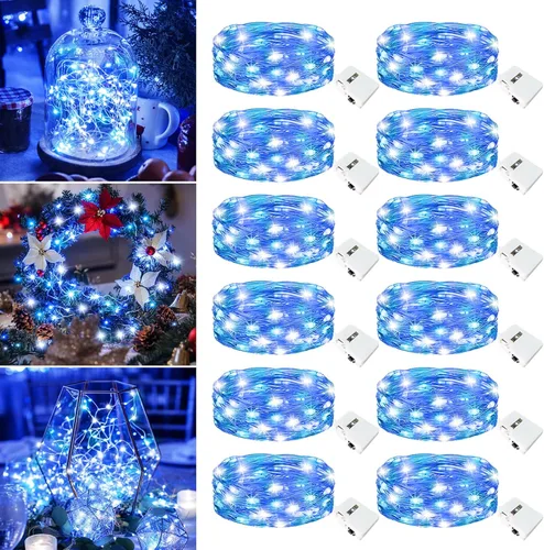 Vista 15 de Paquete de 6 Luces de Hadas a Batería - 7 pies 20 Luces LED Parpadeantes 3 Modos, Mini Luces de Cadena a Granel Impermeables para Frascos Mason Rojo