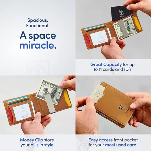 Vista 3 de TRAVANDO - Cartera delgada, con clip de dinero y bloqueador de lector AUSTIN RFID, tamaño mini y plegado doble, para hombres., cartera Rfid, S