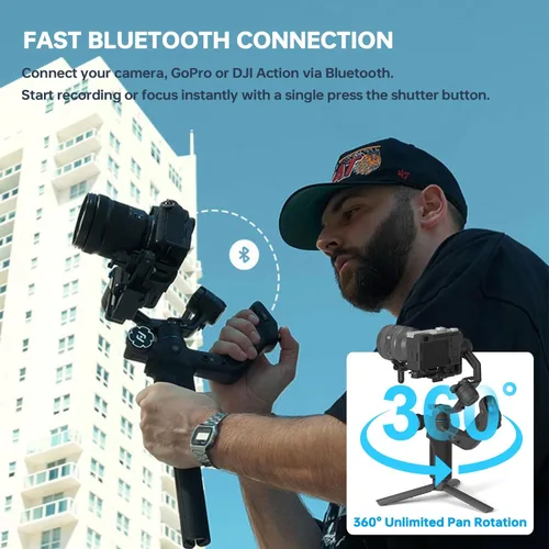 Vista 5 de FeiyuTech SCORP Mini 3 Pro cámara cardán con rastreador de IA, mango remoto desmontable todo en uno, estabilizador de cámara