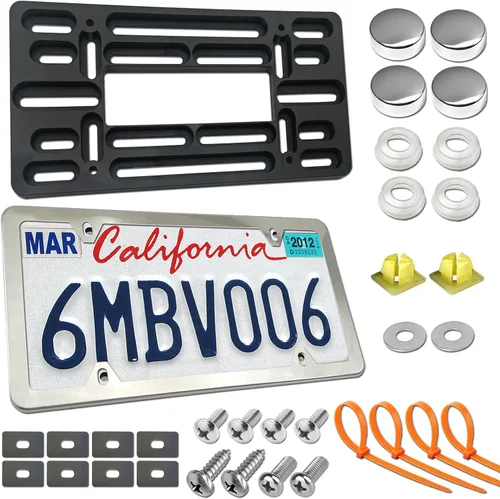 Vista 11 de ZXFOOG Kit de montaje de placa de matrícula delantera - Soporte de parachoques para placa de matrícula y marco de etiqueta de aluminio negro mate