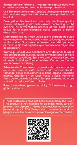 Vista 4 de Bio Nutrition Ajo Negro Fermentado - 60 Cápsulas Vegetarianas Paquete de 1