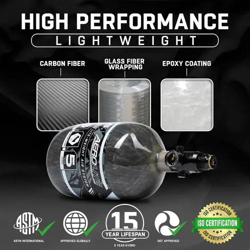 Vista 5 de HK Army Aerolite de fibra de carbono HPA Sistema de tanque de aire comprimido para paintball