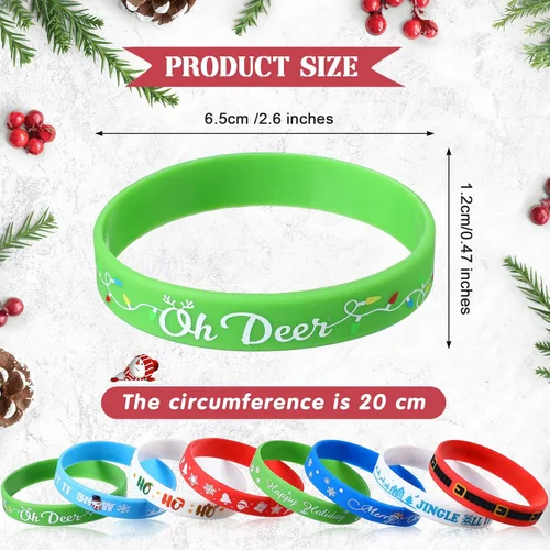 Vista 2 de Capoda 120 pulseras de silicona de Navidad a granel, banda de goma de Navidad, accesorios de regalo para calcetines de Navidad, suministros