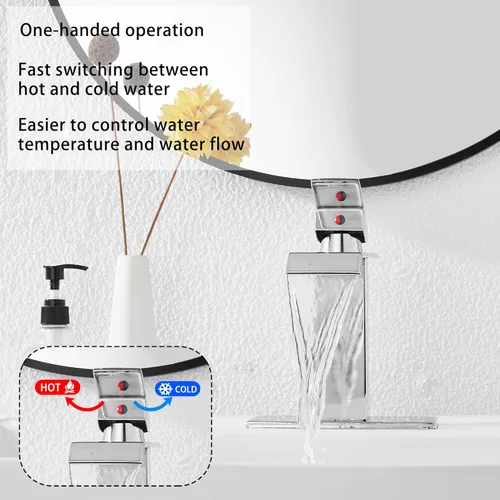 Vista 3 de Waterfall Bathroom Faucet Chrome Widespread GGStudy 3 Holes