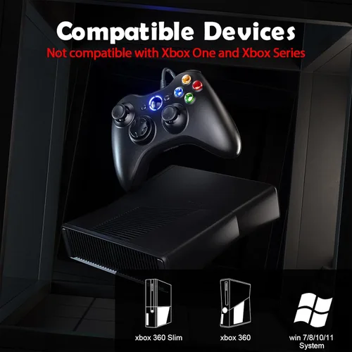 Vista 2 de Dinosoo 2 Pack Replacement for Xbox 360 Controller Wired, PC Controller Compatible with Microsoft Xbox 360 & Slim/PC, with Upgraded Joystick, Double