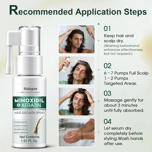 Vista 5 de 5% de minoxidil y multipéptido complejo tratamiento de crecimiento del cabello – Spray de densidad de doble acción para adelgazamiento del cabello