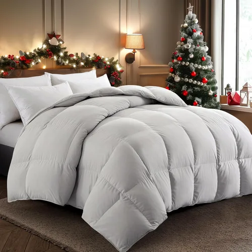 Vista 10 de puredown® Edredón de plumas de ganso tamaño Queen de gran tamaño, relleno de edredón de invierno 100% algodón, relleno de edredón pesado de nube