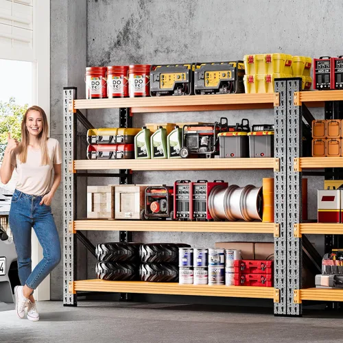 Vista 8 de 48" Wide Heavy Duty Garage Shelving Units,3000LBS Deep Storage Shelves,Orange Metal Garage Shelves,Large Storage Rack,Steel Shelf,Industrial