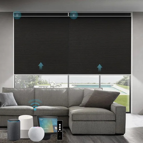 Vista 58 de SmartWings Persianas Motorizadas con Sombras para Ventana Control Remoto Funciona con Thread Apple Homekit Z-Wave Alexa 100% Blackout de Doble Cara