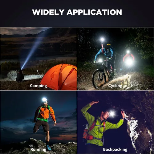 Vista 9 de Linterna frontal recargable, 3000 lúmenes, lámpara LED súper brillante con 5 modos de iluminación, recargable por USB, ajustable a 90°, impermeable