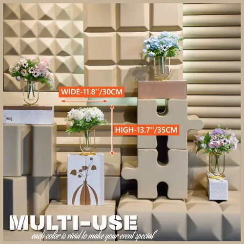 Vista 5 de Flores artificiales con jarrón, centros de mesa de boda para mesas, arreglos de flores falsas para decoración de bodas, decoración de mesa de centro