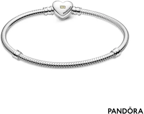 Vista 2 de PANDORA Pulsera de cadena de serpiente con cierre de corazón dorado, talla 16, Sin gemas.