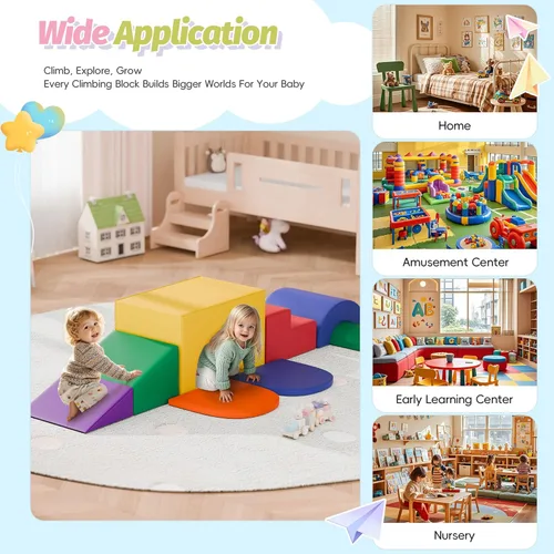 Vista 4 de MU Juguetes de Escalada Suaves para Niños Pequeños, Bloques de Escalada de Espuma Suave para Bebés de 7 Piezas, Juego de Actividades de Gimnasio