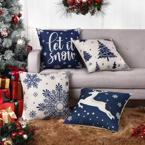 Vista 2 de CAROMIO Juego de 4 fundas de almohada decorativas de Navidad de 18 x 18 pulgadas, fundas de almohada para decoración de casa de campo para el hogar