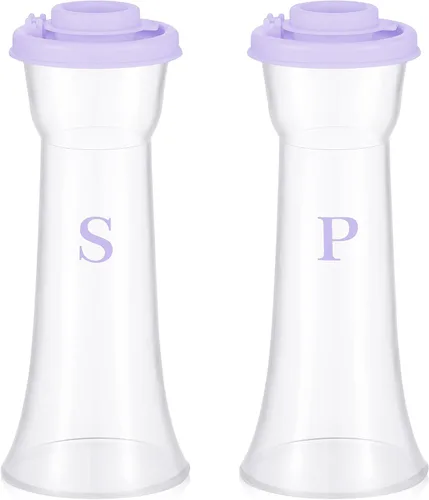 Vista 18 de Juego de 2 saleros y pimenteros de plástico con tapas, grandes cubiertos con reloj de arena a prueba de humedad, recipiente para el hogar