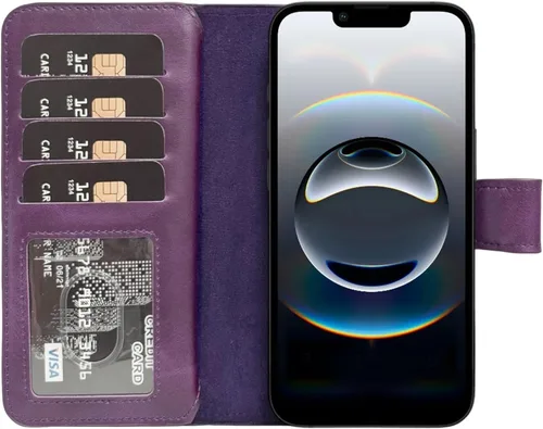 Vista 48 de HARDISTON Funda de piel auténtica de alta calidad hecha a mano para iPhone XR, tarjetero doble, funda magnética desmontable, función atril Marrón