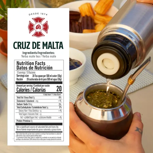 Vista 2 de Yerba mate Cruz de Malta – 500gr (1.1 lbs) Hoja suelta – Té herbal argentino tradicional – Sabor suave, de origen natural – Embalaje específico