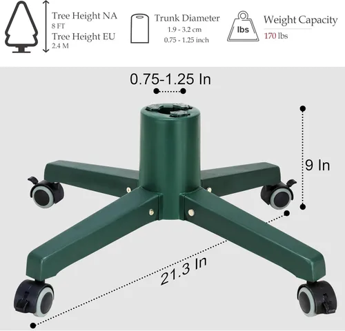 Vista 2 de Blissun Soporte de árbol de Navidad para árboles de Navidad artificiales, soporte para árbol de Navidad artificial con ruedas móviles, soporte