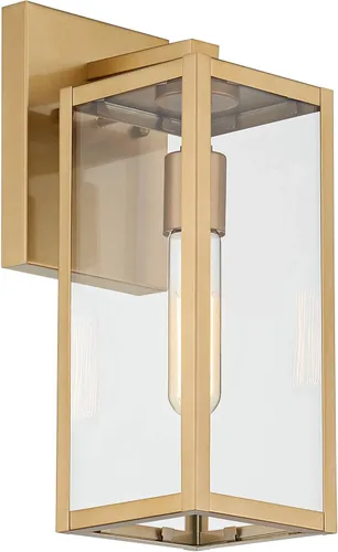 Vista 5 de John Timberland Titan - Moderna lámpara de pared para exteriores, marco rectangular dorado suave, paneles de vidrio transparente de 14 1/4 pulgadas