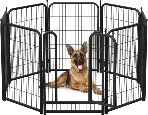 Vista 8 de Corralito de metal para perros, 24 pulgadas de altura, 16 paneles, valla ideal para perros grandes, medianos y pequeños, para interiores