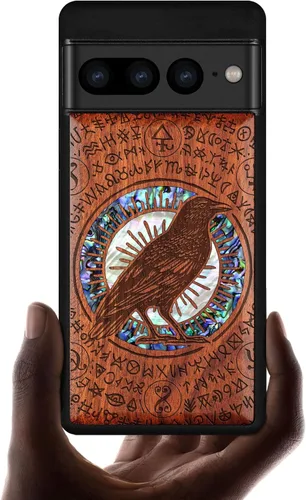 Vista 14 de Carveit Funda de madera de diseñador para Google Pixel 7 Pro (grabado en madera e incrustaciones de carcasa), funda de madera única compatible