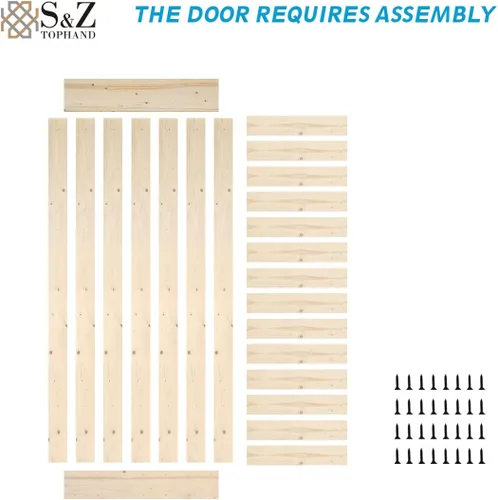 Vista 3 de S&Z TOPHAND Puerta de granero de 20 pulgadas x 84 pulgadas con kit de herramientas correderas de 4 pies, estilo moderno sin terminar/madera