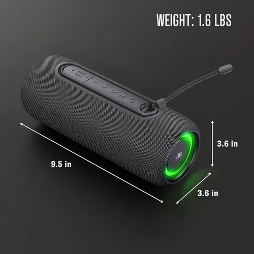 Vista 7 de Fisher Altavoces Bluetooth portátiles IPX5 impermeable altavoz, 14 W de potencia máxima estéreo Bluetooth altavoz, luces RGB, TWS, BT 5.3, micrófono