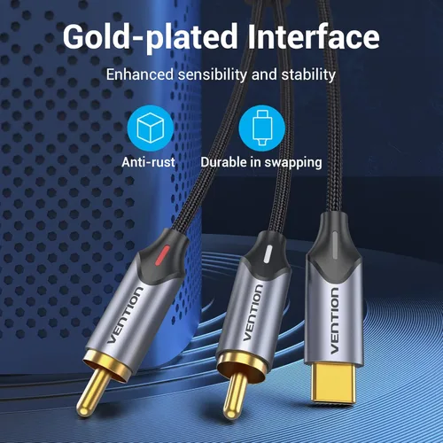 Vista 6 de VENTION Cable de audio USB C a 2 RCA, cable tipo C a RCA, conector 2RCA, línea de audio USB-C, adaptador de cable RCA a altavoz para estéreo