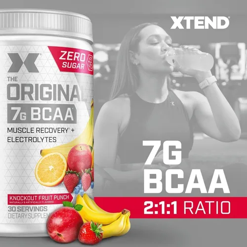 Vista 3 de XTEND Original Polvo de BCAA , para bebida de recuperación muscular sin azúcar con aminoácidos, para después del entrenamiento, 7 gramos de BCAA