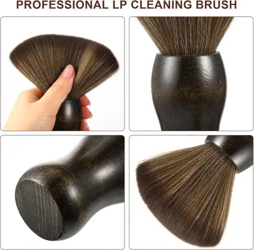 Vista 5 de Paquete de 2 cepillos de limpieza de discos de madera para tocadiscos de vinilo, cepillo antiestático para discos de vinilo, cartuchos de CD LP